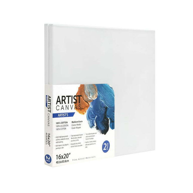 Artist Stretched Canvas, 100% Cotton Acid Free White Canvas, 16"X20", 2 Pieces