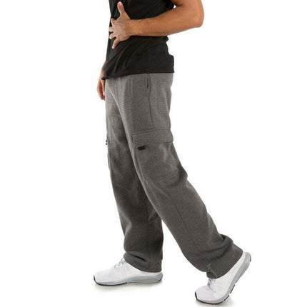Vibes Men's Fleece Cargo Sweatpants Relax Fit Bungee Cord Open Bottom