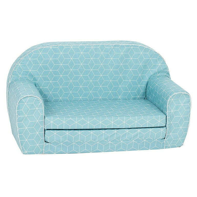 Delsit Toddler Couch and Kids Flip Open Foam Double Sofa, Mint Cubes