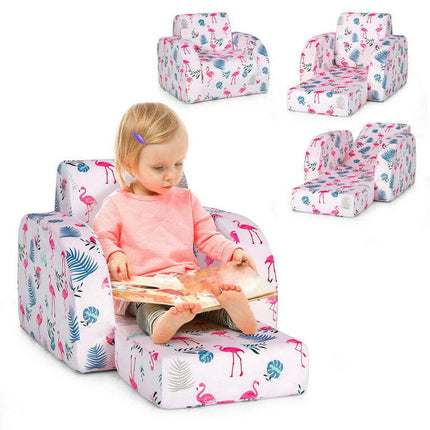 Gymax 3-in-1 Convertible Kid Sofa Bed Flip-Out Chair Lounger for Toddler Pink