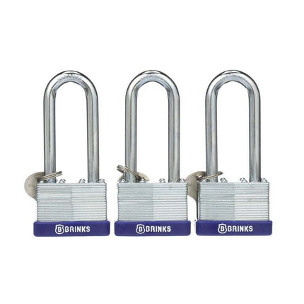 Brinks,, Laminated Steel, 44mm Keyed Padlock with 2 3/8in Shackle, 3 Pack