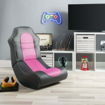 Linon Gawaine Gaming Chair Rocker, Black and Pink
