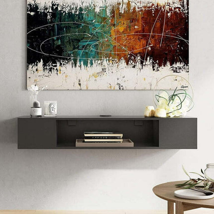 FITUEYES Black Wall Mounted Media Console Floating TV Stand Component Shelf