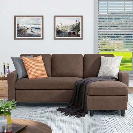Walsunny Modern L-Shaped Sectional Sofa with Linen Fabric(Brown)