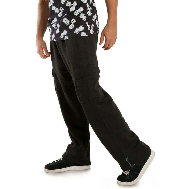 Vibes Men's Fleece Cargo Sweatpants Relaxed Fit Bungee Cord Open Bottom