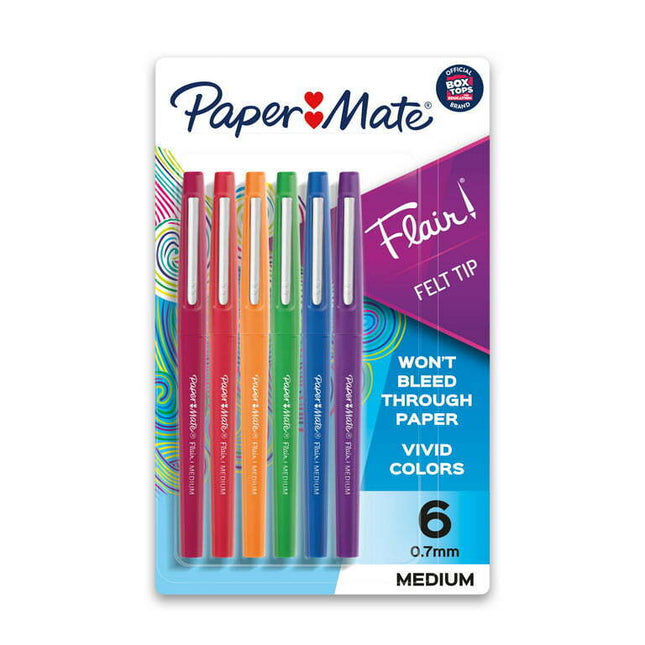Paper Mate Flair Porous Pens, Medium Point, 0.7 mm, Assorted Colors, 6 Count