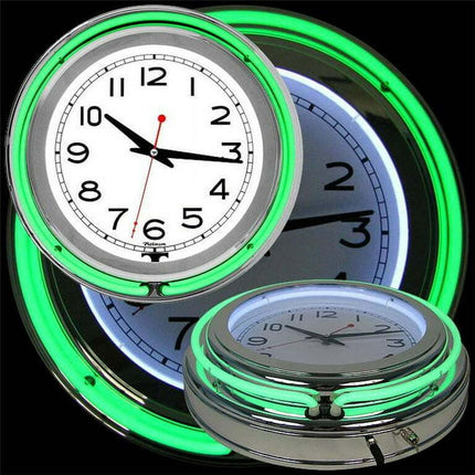14" Retro Neon Wall Clock, Double Light Ring Vintage Style Clock by Lavish Home