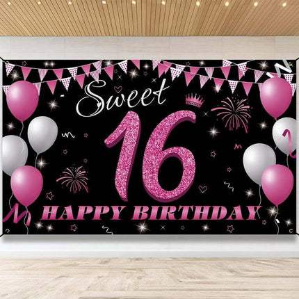 Hot Pink Sweet Sixteen Birthday Decorations - Backdrop and Photo Booth Props