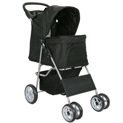 ZENY 4 Wheel Foldable Dog Pet Stroller - Black