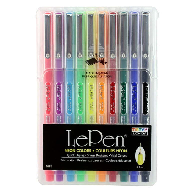 Marvy Uchida Le Pen Neon, 3mm tip, Assorted Colors, 10 pc set, 4300-10F