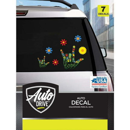 Auto Drive Flower Love Decal Set of 7 Vinyl Car Stickers Red Green Yellow Blue