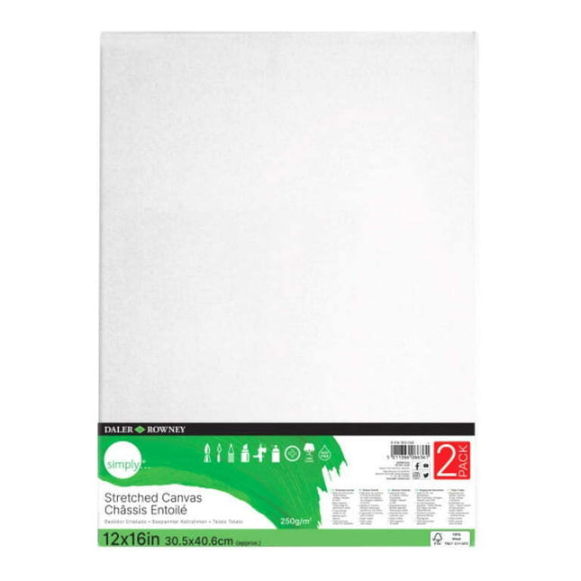 Daler-Rowney Simply Stretched Canvas, 12" x 16", White Canvas, 2 Piece