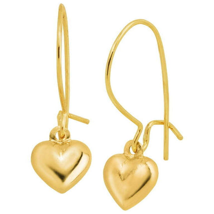 Women's Eternity Gold Puffed Heart Drop Earrings in 14kt Gold