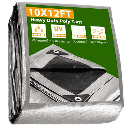 SIXWIN 10x12ft Heavy Duty Poly Tarp/ Silver+Black
