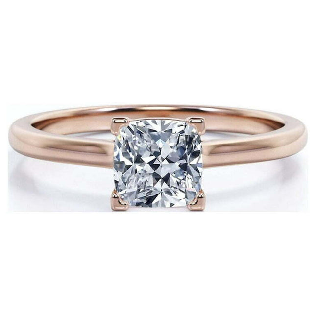 1 Carat Cushion cut Moissanite Solitaire Engagement Ring in 10k Rose Gold