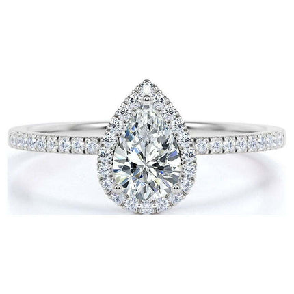 Vintage 0.50 ct Pear Shaped Diamond Halo Engagement Ring in 10K White Gold
