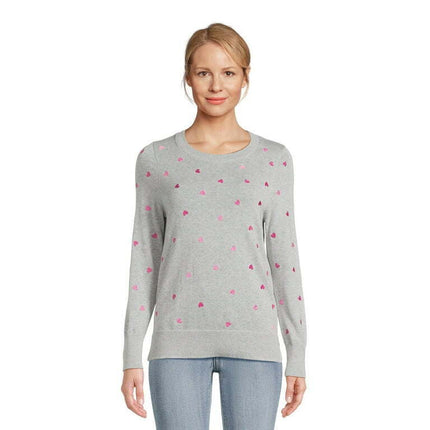 Time and Tru Women's Print Crew Neck Sweater, Midweight, Sizes XS-XXXL