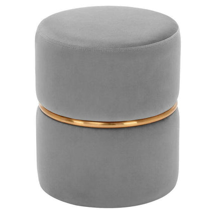 Duhome Round Ottoman Footstools Velvet with Gold Circle Gray 1 Pcs