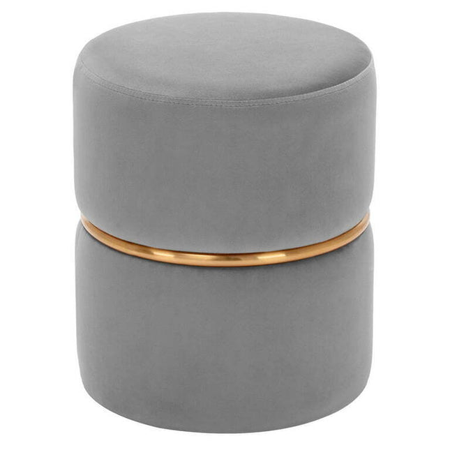 Duhome Round Ottoman Footstools Velvet with Gold Circle Gray 1 Pcs