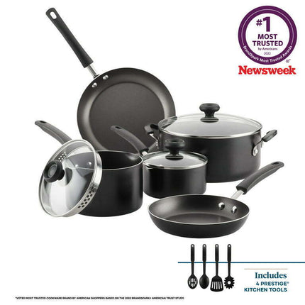 Farberware 12-Piece Easy Clean Nonstick Pots and Pans/Cookware Set, Black