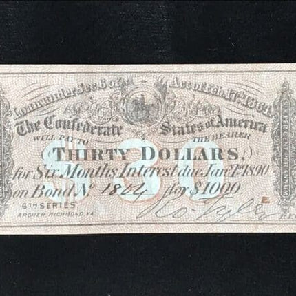 Original Civil War Confederate Bond Coupon Note 1864 Certified By The Gettysburg