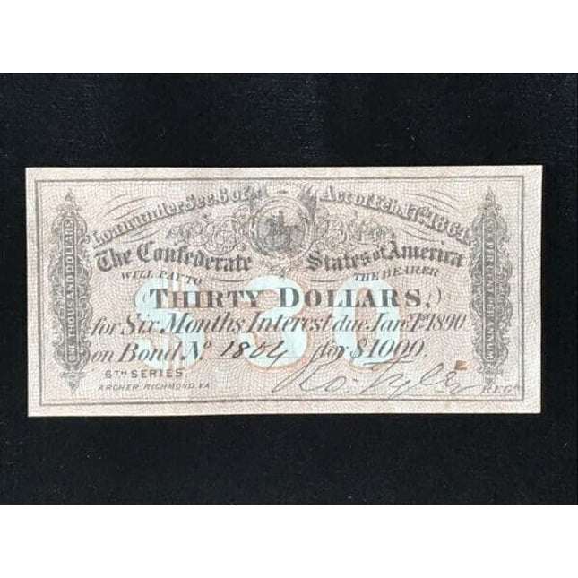Original Civil War Confederate Bond Coupon Note 1864 Certified By The Gettysburg