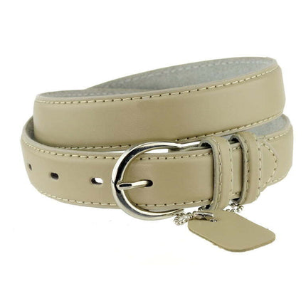 Eurofashion Women's Basic Genuine Bonded Leather Dressy Belt, Beige, Small