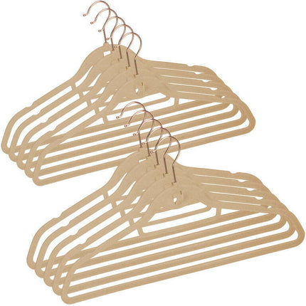 DecorRack Non Slip Velvet Clothing Hangers, 10 Pack, Beige