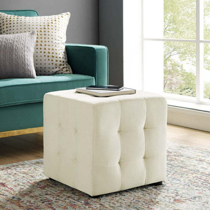 Modway Contour Tufted Cube Performance Velvet Ottoman in Ivory