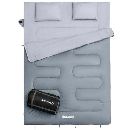KingCamp 87x59" 2 Person 20 Degree Couple Sleeping Bag with 2 Pillows, Grey
