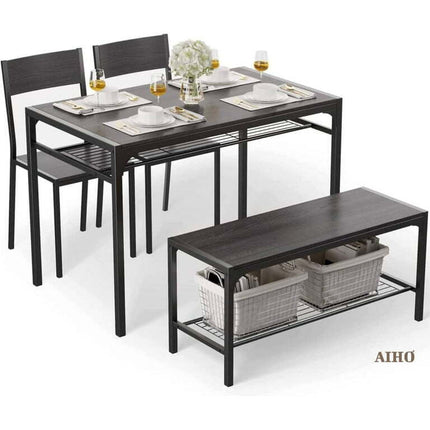 Aiho 4 Piece Kitchen Table with 2 Chairs and Bench for Dining Room, Black