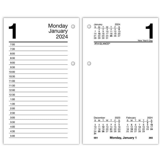 2024 AT-A-GLANCE 6" x 3.5" Daily Desk Calendar Refill White/Black (E717-50-24)