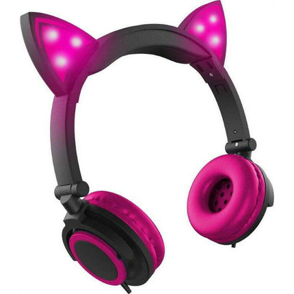 Ledeez Wired Pink LED Cat Ear Headphones with 3.5mm Jack Plug