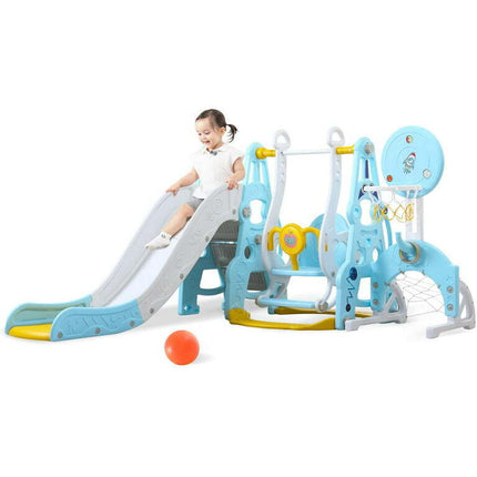 EALING BABY Toddler Swing and Slide Play Set - Basketball Hoop - Soccer - Blue
