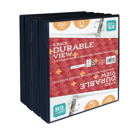 Pen + Gear Durable View 3-Ring Binder with 1-inch Rings 4-Pack (Black)