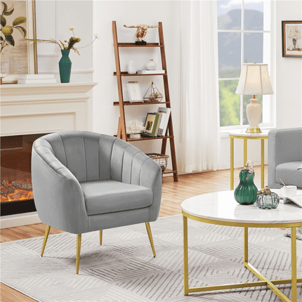 Alden Design Barrel Accent Chair with Gold Metal Legs, Gray