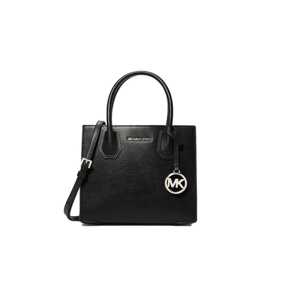 Michael Kors Mercer Medium Leather Messenger Crossbody Handbag (Black Solid)