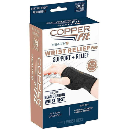 Copper Fit Health Wrist Relief Plus Support Brace, One Size Fits Most, Gray
