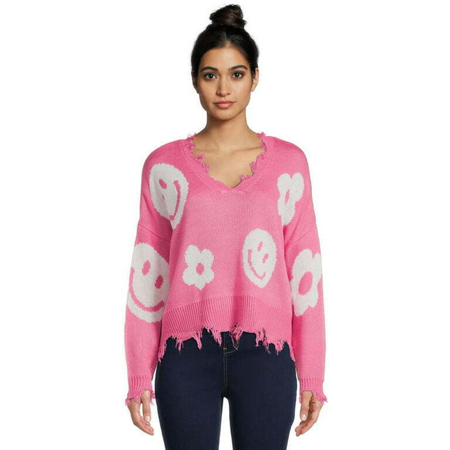 Just Polly Juniors Frayed Hem Skimmer Sweater, Midweight