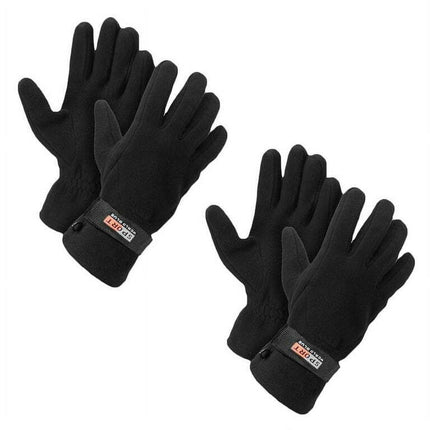 Unisex Fleece Lined Adjustable Warm Winter Gloves (Black 2 Pairs)