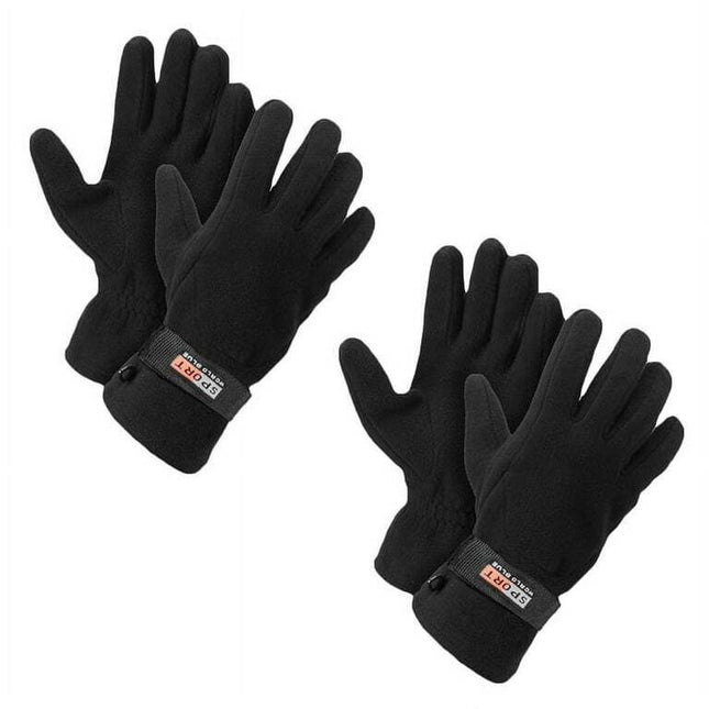 Unisex Fleece Lined Adjustable Warm Winter Gloves (Black 2 Pairs)