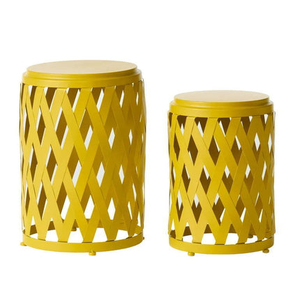 Tilla Outdoor Small and Large Iron Side Table Set, Matte Yellow