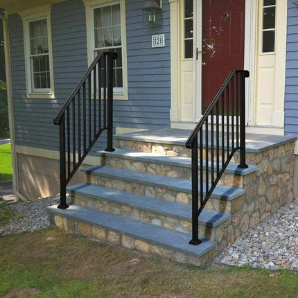 BaytoCare 4-Step Picket Black Wrought Iron Handrail