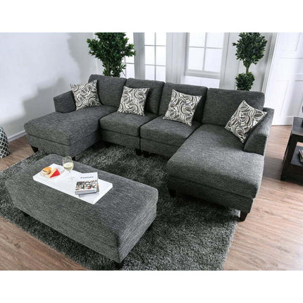 Furniture of America Daniel Sectional Sofa for 4 in Faux Linen Gray