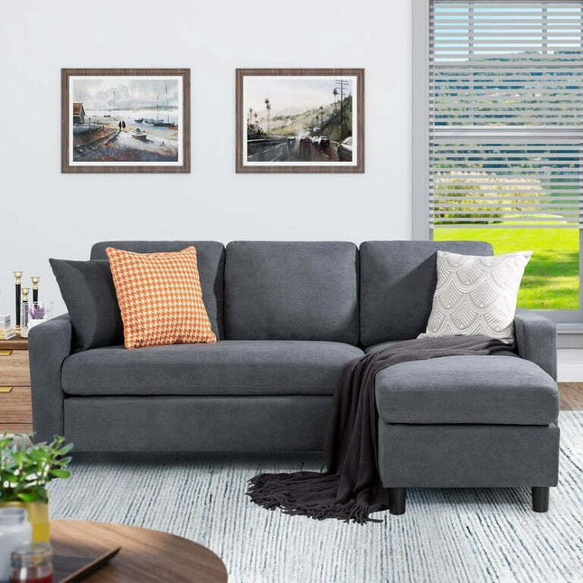 Walsunny Linen Fabric Convertible L-Shaped Sectional Sofa(Dark Gray)