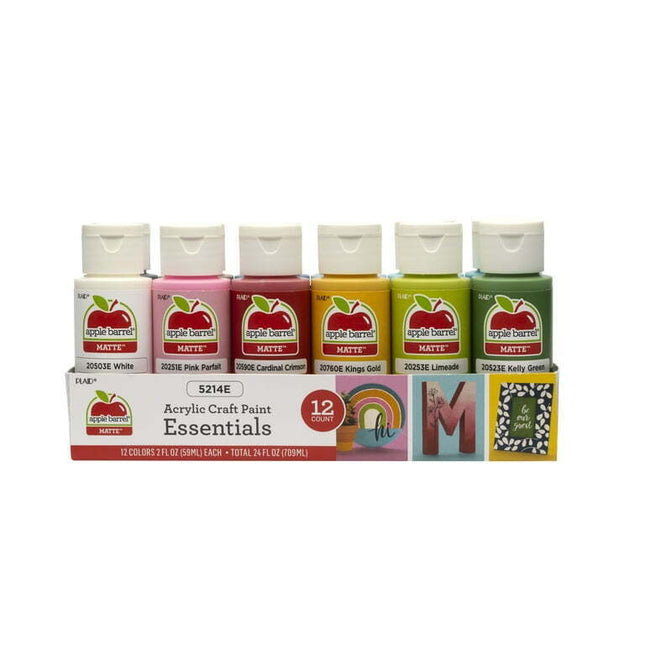 Apple Barrel Acrylic Craft Paint, Matte Finish, Essentials, 2 fl oz, 12 Pc