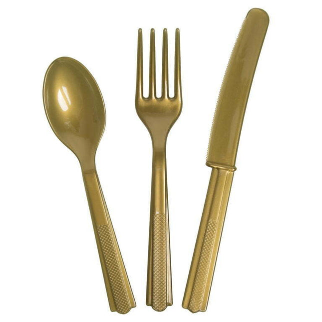 Way to Celebrate! Gold Birthday Party Plastic Cutlery Set for 8, 24pcs
