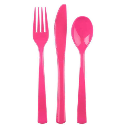 Way to Celebrate! Neon Pink Birthday Party Plastic Cutlery Set for 8, 24pcs
