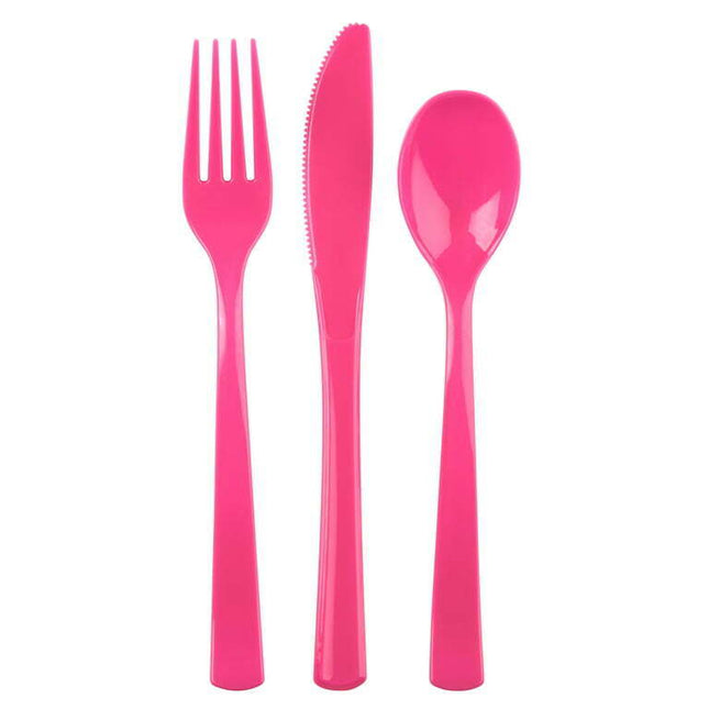 Way to Celebrate! Neon Pink Birthday Party Plastic Cutlery Set for 8, 24pcs