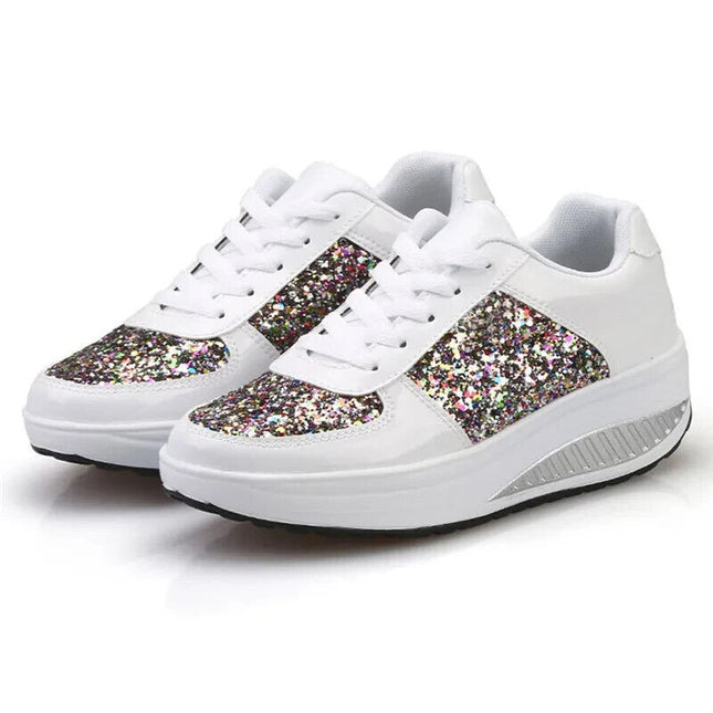 Size 7 LAST ONE  Brand New Woman's Sneakers White Brown Color with Glitter